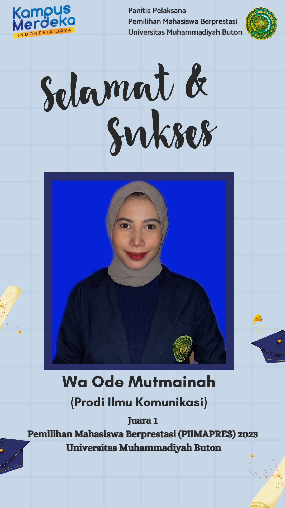 Mahasiswa Ilmu Komunikasi Wa Ode Murmainah Terpilih Sebagai Mahasiswa Berprestasi UM Buton Tahun 2023