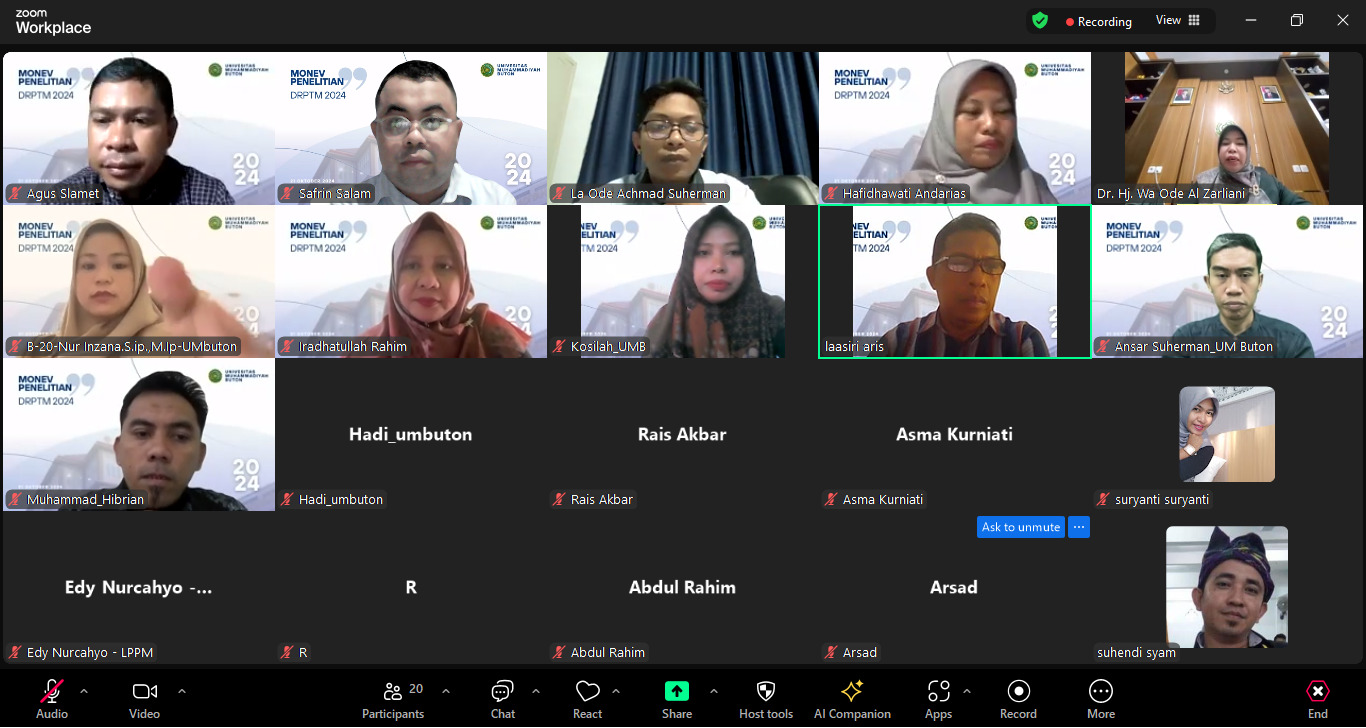 LPPM UM Buton Gelar Monitoring dan Evaluasi Penelitian Dosen Penerima Hibah DRTPM 2024 Secara Virtual